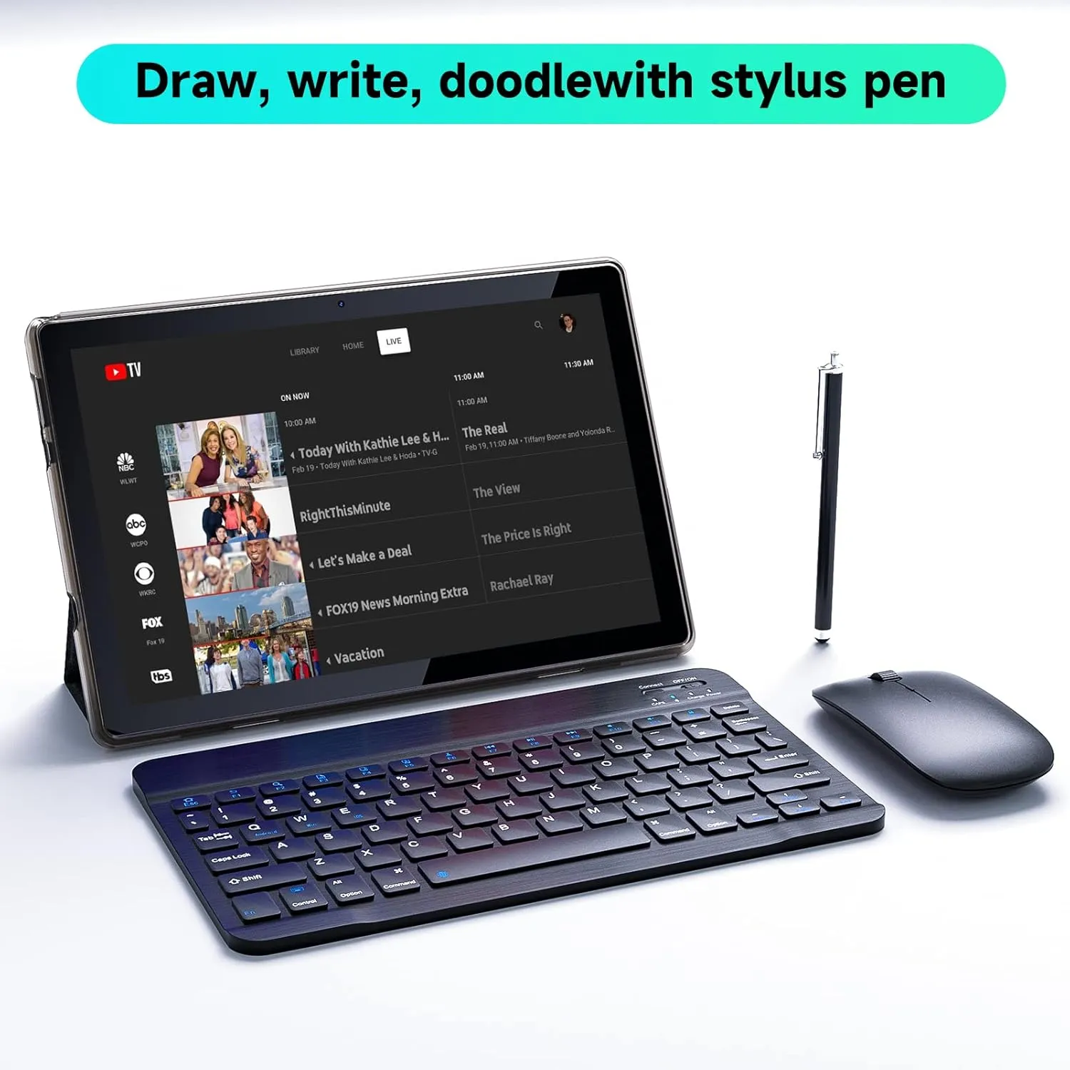 10 inch Tablet Android 14 Tablets 2 in 1 With Keyboard Case Mouse Stylus Android Tableta 8GB 64GB Support 1TB Expansion, 10.1" IPS HD Screen 2MP 8MP Dual Camera WiFi-6 Bluetooth 6000mAh Battery Tab.
