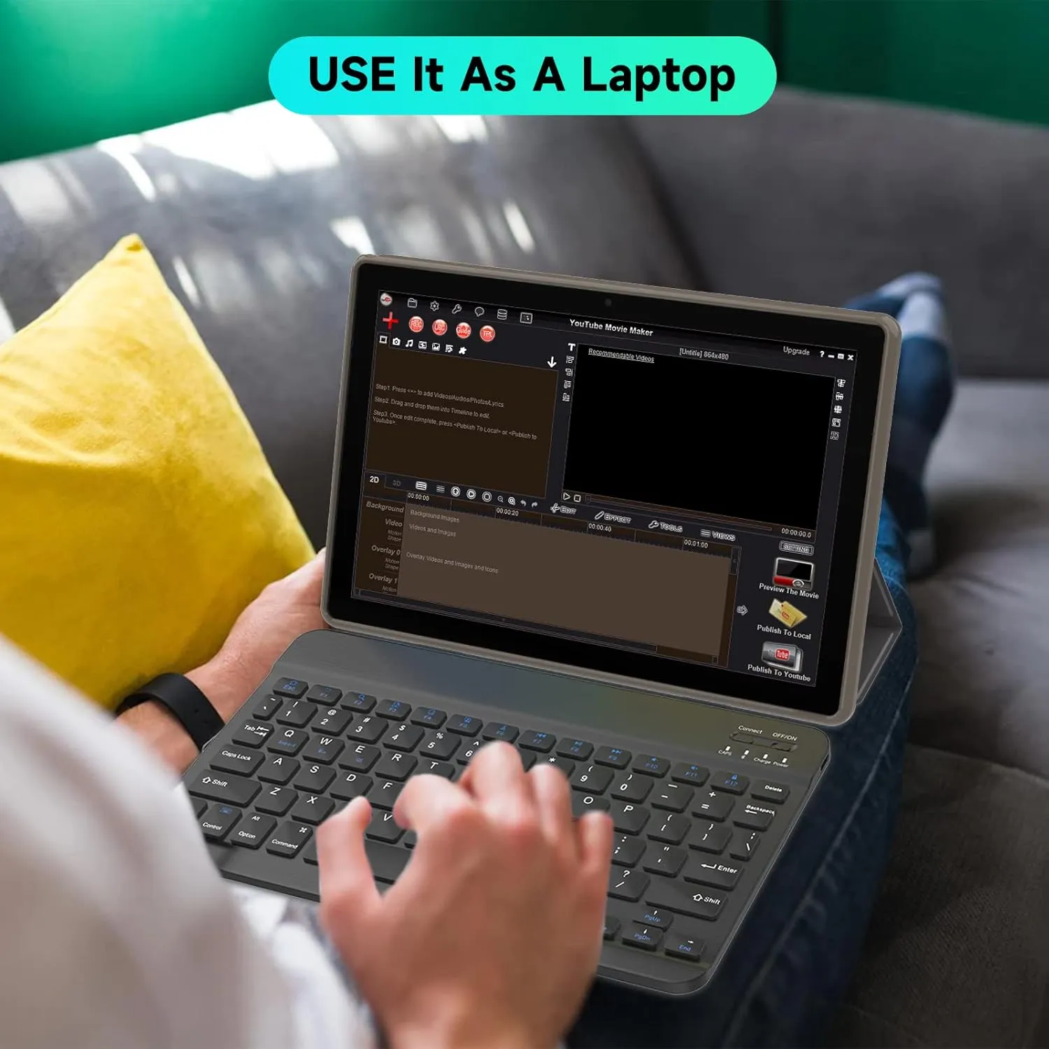 10 inch Tablet Android 14 Tablets 2 in 1 With Keyboard Case Mouse Stylus Android Tableta 8GB 64GB Support 1TB Expansion, 10.1" IPS HD Screen 2MP 8MP Dual Camera WiFi-6 Bluetooth 6000mAh Battery Tab.