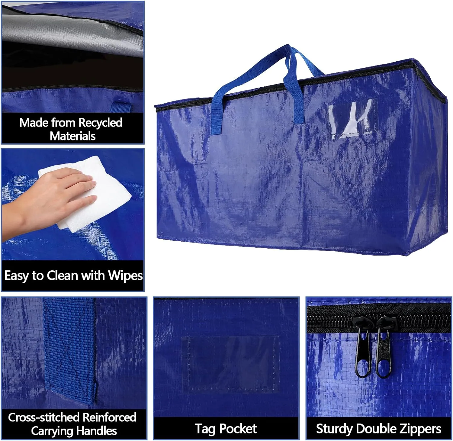 10 Pack Waterproof Moving Bags with Strong Zippers and Reinforced Handles, Real 100lb Capacity Extra Heavy Duty Large Storage Totes for Packing & Moving Storing, Alternative to Moving Boxes -95L,Blue