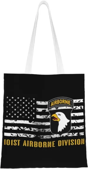 101st Airborne Division (Distressed Flag) Tote Bag for Women Canvas Shopping Bags Reusable Large Capacity Casual Shoulder Handbags Grocery Bags DIY Gift Bags