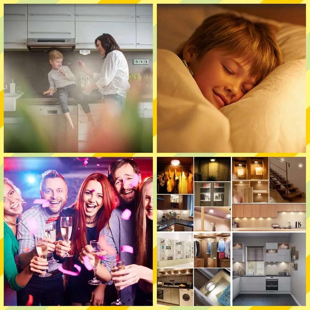 12 Pack LED Puck Light Wireless 16 Color Changing Under Cabinet Lighting Closet Light Battery Powered Night Lights with Remote Control Dimmer & Timing Function