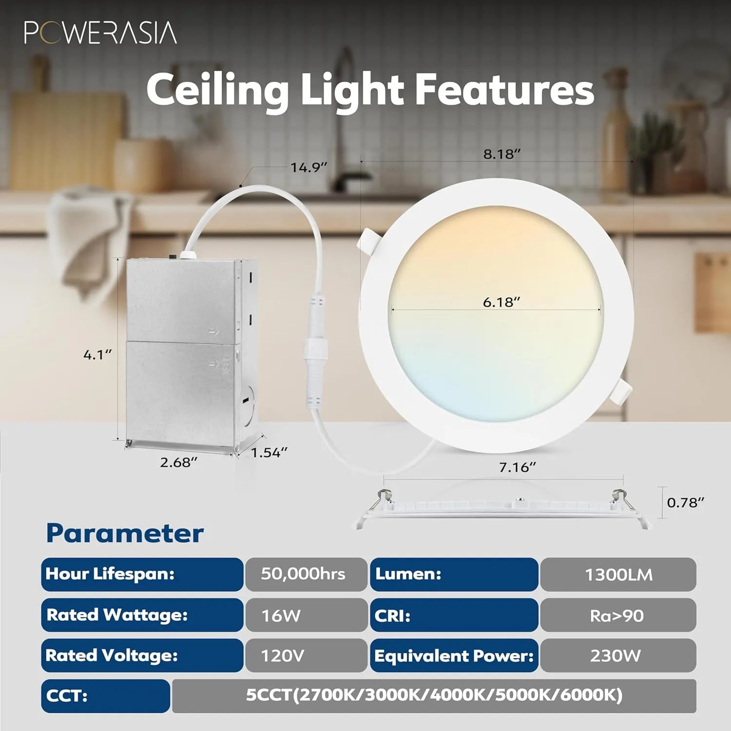 12 Pack Recessed Lighting 7 Inch with Junction Box, 5CCT 7 Inch LED Recessed Lights Dimmable 2700K/3000K/4000K/5000K/6000K, 16W 1300lm Ultra Thin Recessed Lighting - ETL and Energy Star Certified