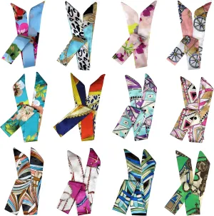 12 Set Mixed Designs Satin Head Hair Handbag Handle Highlights Scarf Tie Bundle