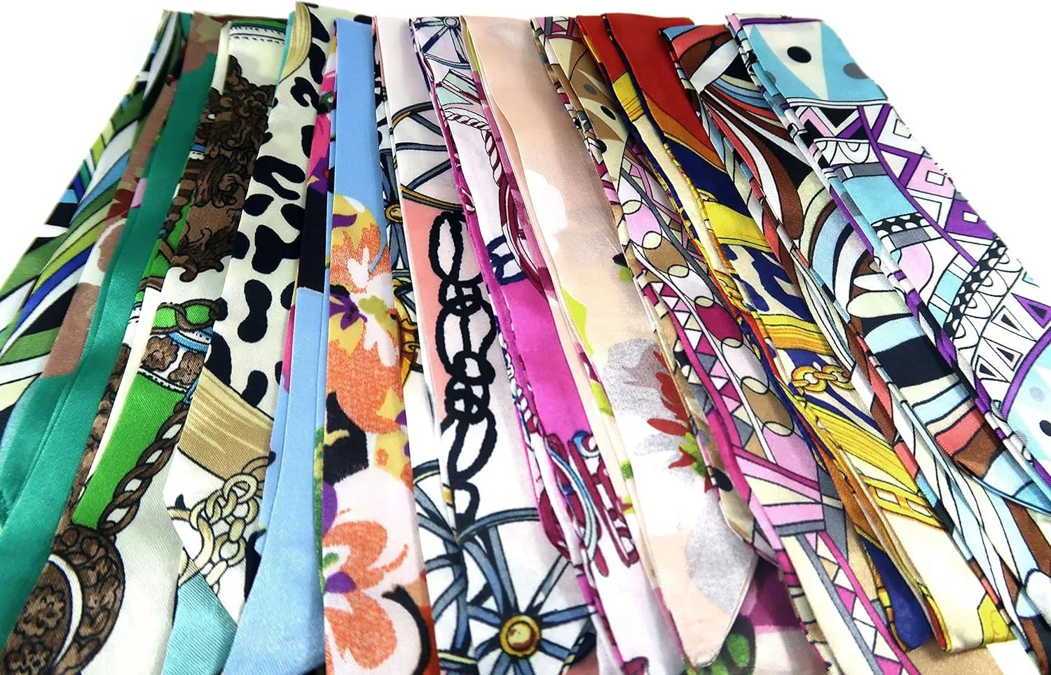 12 Set Mixed Designs Satin Head Hair Handbag Handle Highlights Scarf Tie Bundle