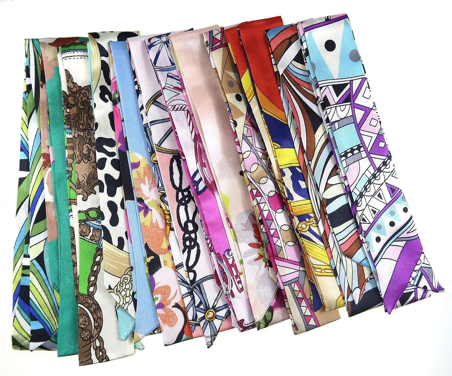 12 Set Mixed Designs Satin Head Hair Handbag Handle Highlights Scarf Tie Bundle