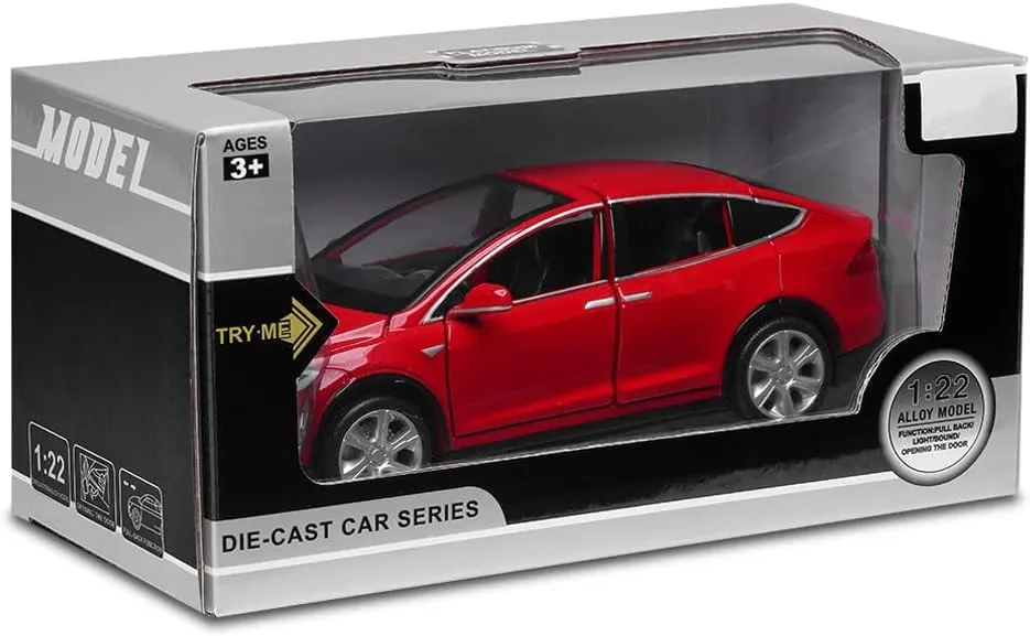 1/22 Model x Metal Die Casting Toy Car for 3 to 12 Year Old Boy Pull Back Car Toy with Sound and Lights (Red)