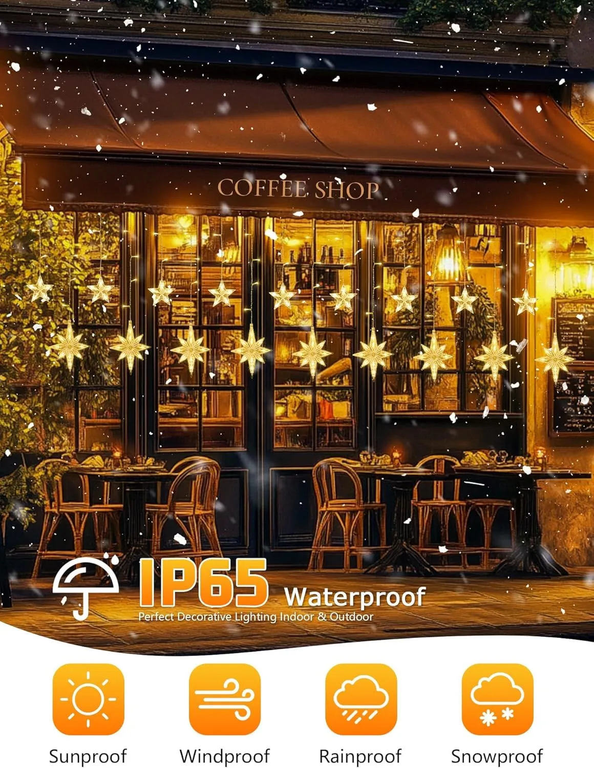126 LED Star Icicle Lights,7.8ft Connectable Window Curtain Lights Plug in,8 Lighting Modes Timer Bethlehem Star Christmas Light for Indoor Outdoor,Bedroom,Wedding,Ramadan Decor,Warm White