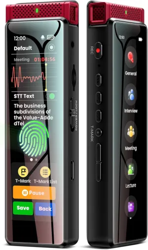 128GB Digital Voice Recorder with Playback, Innioasis R1 Full Touchscreen Bluetooth, Voice Activated Sound Audio Recorder Device with Mic (Red)