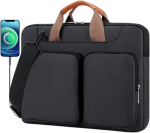 16 Inch Premium Laptop/Notebook Bag, Expandable Briefcase - Computer Bag for Men & Women, Laptop Shoulder Bag with USB Charging Port, Messenger Bag for Travel, Business, & School