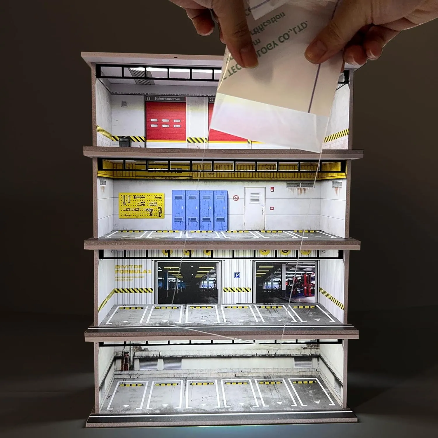1/64 Scale Die-cast Model Car Display Case with LED Light and Acrylic Cover for Hot Wheels Matchbox - Parking Garage Dioramas with 6 Parking Spaces
