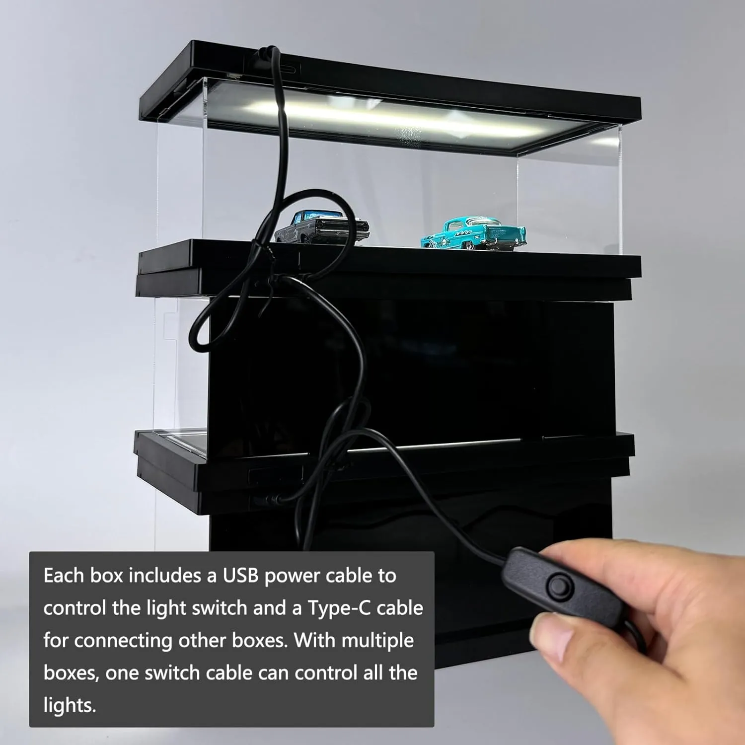 1/64 Scale Die-cast Model Car Display Case with LED Light and Acrylic Cover, Hot Diecast Wheels Parking Garage Dioramas with 9 Parking Spaces (1/64-1T-LM-Rou66)