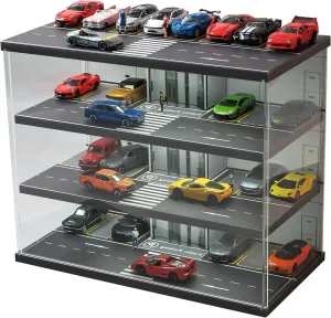 1:64 Scale Diecast Model Car Display Case with USB Light Cabinet Suitable for Hot Wheels, Nascar Toy Matchbox Car Dust Storage Rack (Elevator Garage Scene)