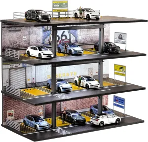 1/64 Scale Display Case 4 Layers 20 Parking Spaces Parking Garage Moldel for Diecast Toy Car Display Case with LED Light Collection Gift