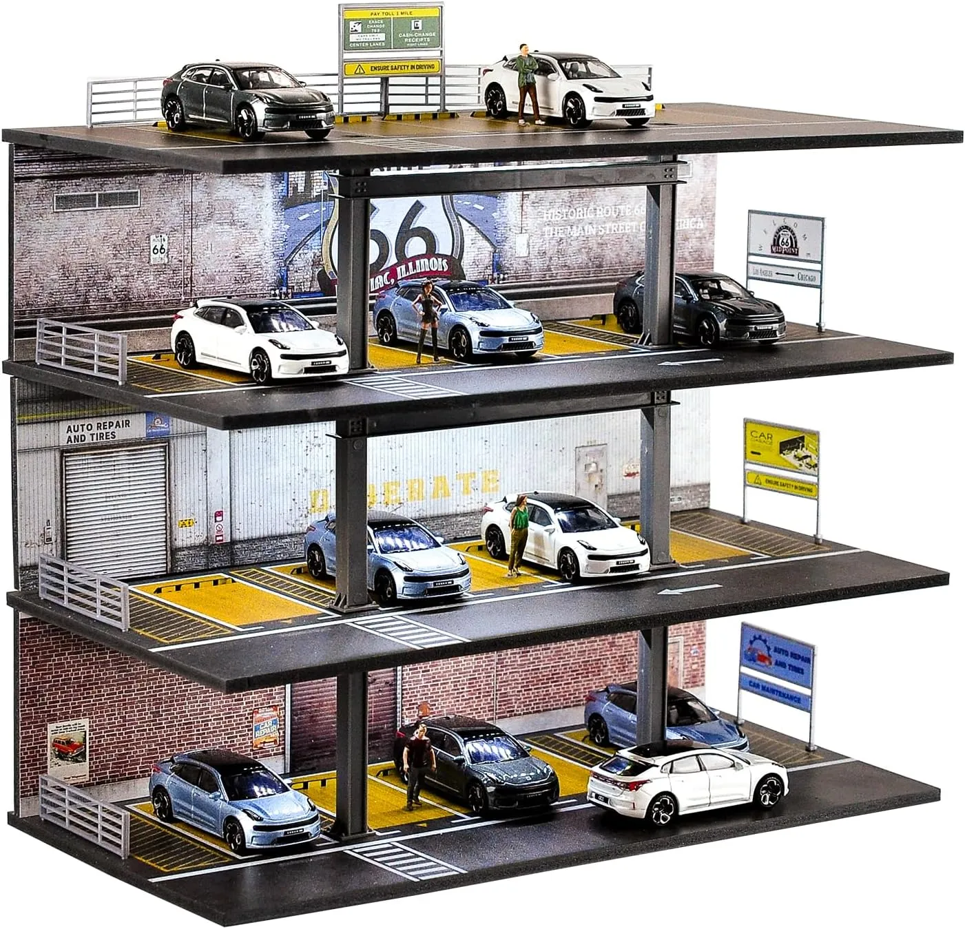 1/64 Scale Display Case 4 Layers 20 Parking Spaces Parking Garage Moldel for Diecast Toy Car Display Case with LED Light Collection Gift