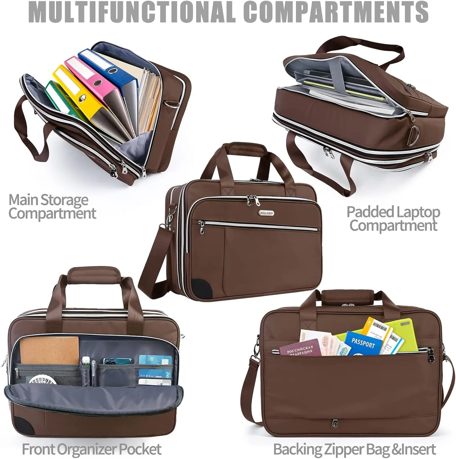 17 Inch Laptop Bag, TSA Expandable Computer Bag Large Laptop Briefcase for Men Water Resistant, Padded Laptop Shoulder Carrying Case Messenger Bag for Work Travel College, Brown