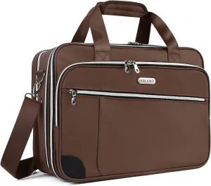 17 Inch Laptop Bag, TSA Expandable Computer Bag Large Laptop Briefcase for Men Water Resistant, Padded Laptop Shoulder Carrying Case Messenger Bag for Work Travel College, Brown