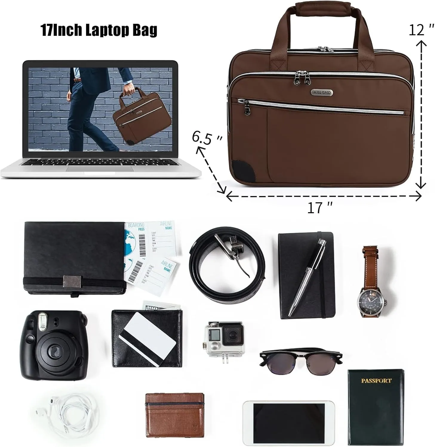 17 Inch Laptop Bag, TSA Expandable Computer Bag Large Laptop Briefcase for Men Water Resistant, Padded Laptop Shoulder Carrying Case Messenger Bag for Work Travel College, Brown