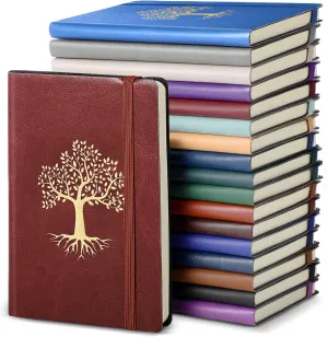 18 Pcs Life Tree Subject Notebooks A6 Leather Lined Small Notebooks with Pen Holder Hardcover Pocket Notepad Colorful Writing Journal for Women Men School Office Travel (Fresh Color)