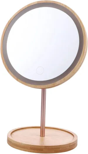 1Pc Wooden LED Makeup Mirror Swivel Tabletop Vanity Mirror for Dressing Table High Definition Reflection Durable and Construction for Home Use Random Color