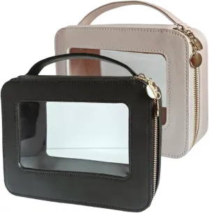 2 Pack Clear Makeup Bag Set, Portable Toiletry Bags for Women Clear Cosmetic Bag With Zipper,Small Travel Make Up Case Waterproof Organizer Transparent Car Bag for Essentials(Beige,Black)