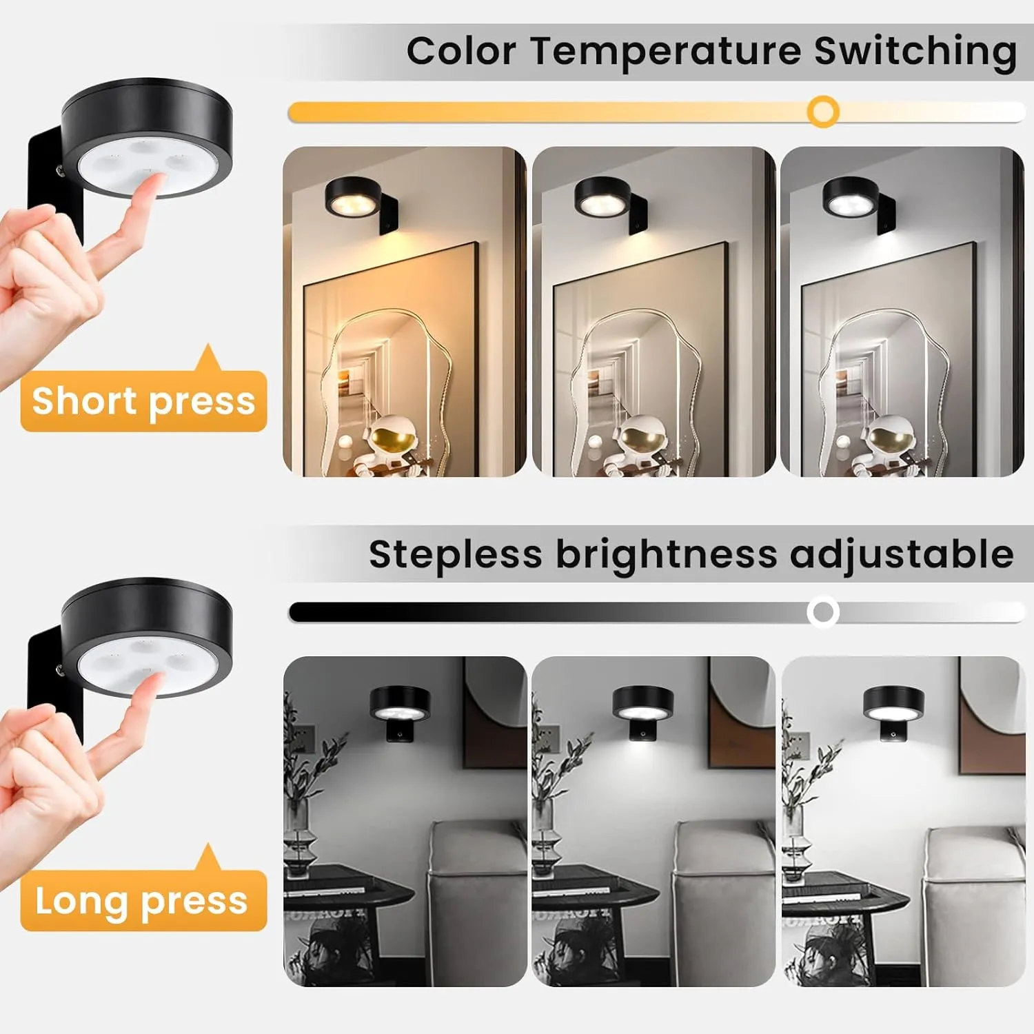 2-Pack Picture Light Battery Operated with Remote, LED Painting Lights, Dimmable and Timer Painting Light, Art Display Light for Picture Frame Artworking Portrait, Home Wall Decor Black display light