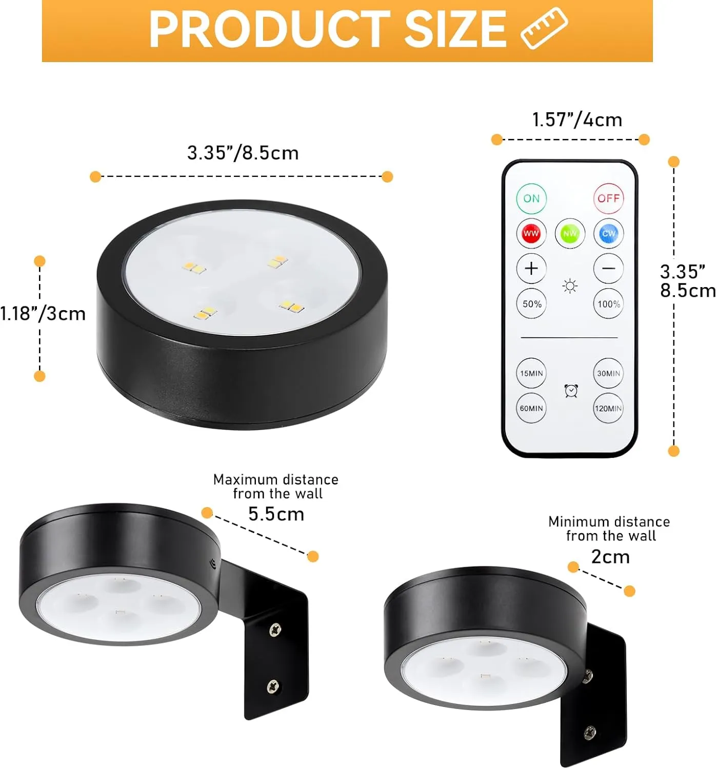 2-Pack Picture Light Battery Operated with Remote, LED Painting Lights, Dimmable and Timer Painting Light, Art Display Light for Picture Frame Artworking Portrait, Home Wall Decor Black display light