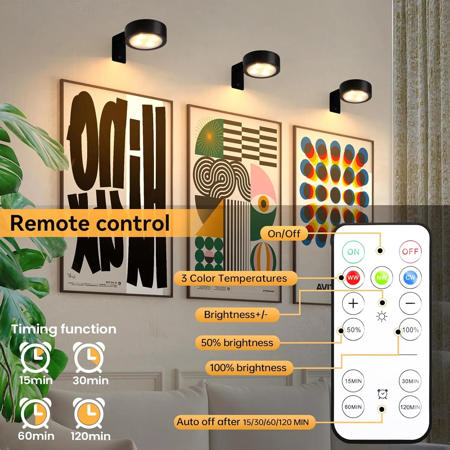 2-Pack Picture Light Battery Operated with Remote, LED Painting Lights, Dimmable and Timer Painting Light, Art Display Light for Picture Frame Artworking Portrait, Home Wall Decor Black display light