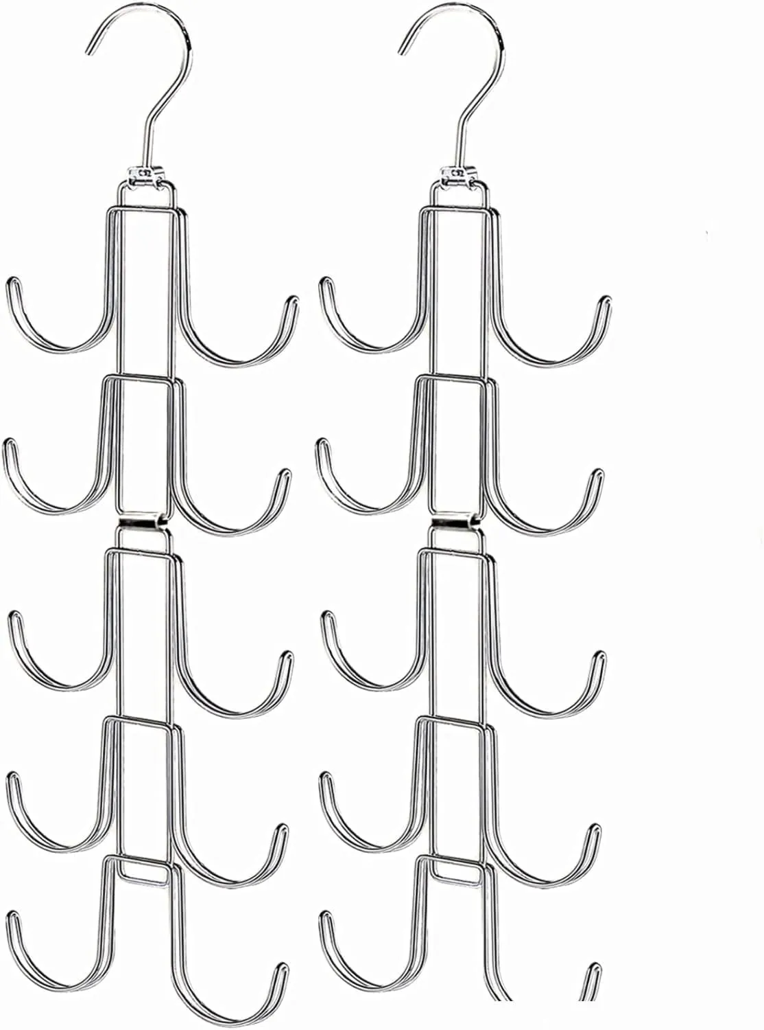 2 Pack Purse Organizer for Closet, Bag Organizers with 20 Big Hooks, 360 Degree Rotation Purse Hanger for Display, Collapsible Space Saving Hangers Rack for Handbag, Belt, Scarve, Tie, White