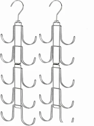 2 Pack Purse Organizer for Closet, Bag Organizers with 20 Big Hooks, 360 Degree Rotation Purse Hanger for Display, Collapsible Space Saving Hangers Rack for Handbag, Belt, Scarve, Tie, White