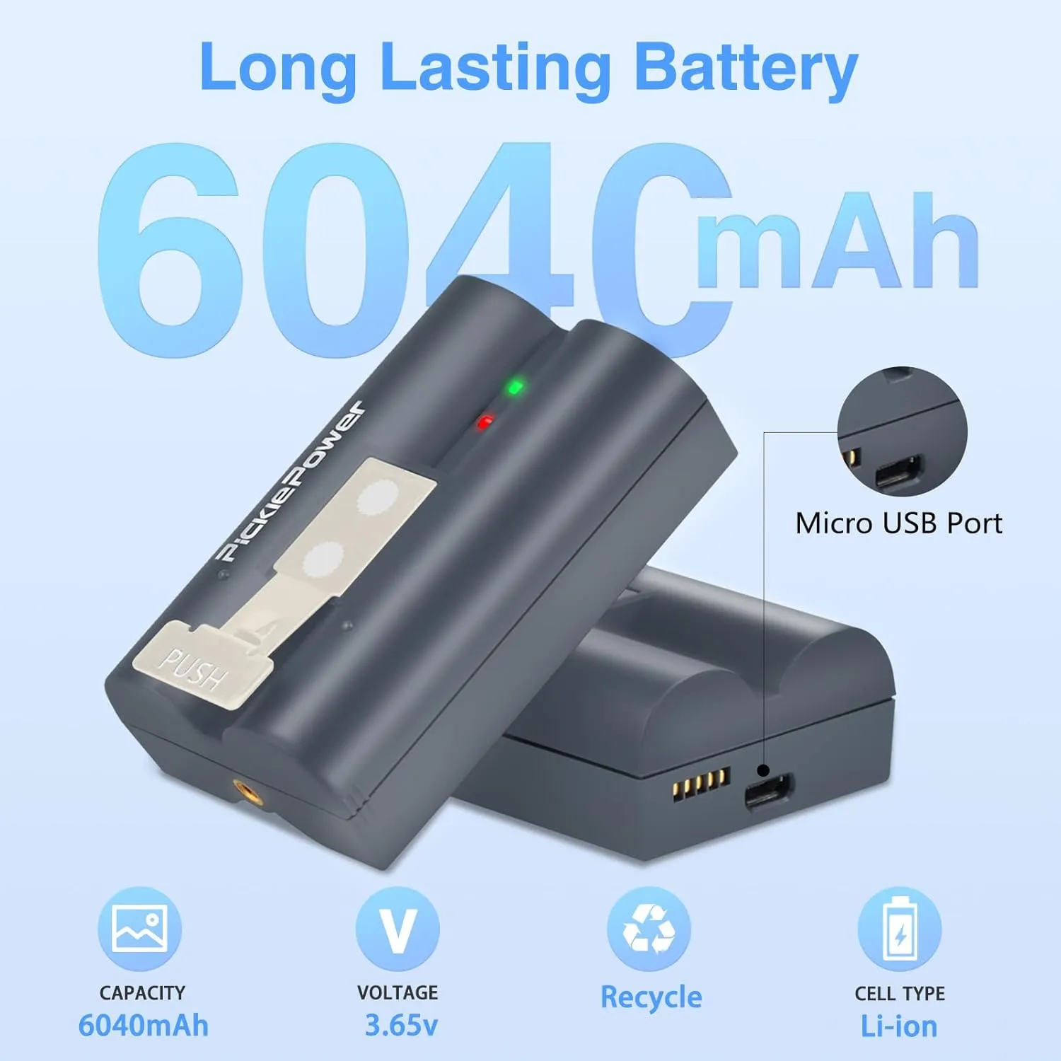 2 Pack Replacement for Ring Battery with Charger Station, 6040mAh Rechargeable Ring Camera Battery Compatible with Ring-Video Doorbell 2/3/3plus/4,Stick Up Cam, Spotlight Cam, Peephole Cam