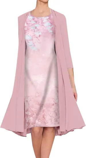 2 Pieces Mother of The Bride Dresses for Wedding with Jacket Knee Length Lace Applique Wedding Guest Dresses for Women