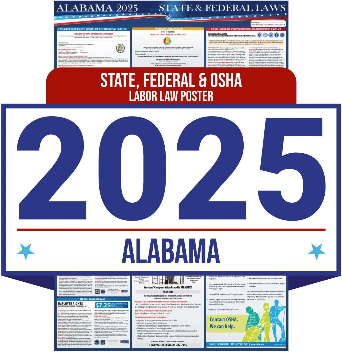 2025 Alabama State and Federal Labor Law Poster - OSHA Workplace Compliant - Mandatory Regulations Posting for Employees - All in One Required Compliance Posting 16" x 40" - Laminated (English)