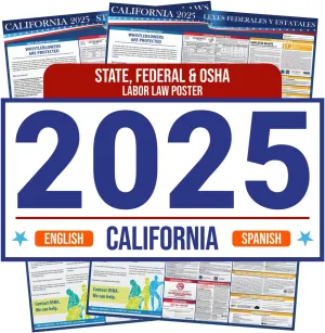 2025 California State and Federal Labor Law Poster - English Spanish Combo - OSHA Workplace Compliant - All-In-One Required Compliance Mandatory Regulations Posting for Employees 16" x 40" Laminated (English Spanish Combo)