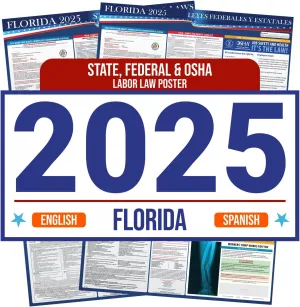 2025 Florida State and Federal Labor Law Poster - English Spanish Combo - OSHA Workplace Compliant - Mandatory Regulations Posting for Employees - All in One Required Compliance Posting 16" x 40" Laminated (English Spanish Combo)