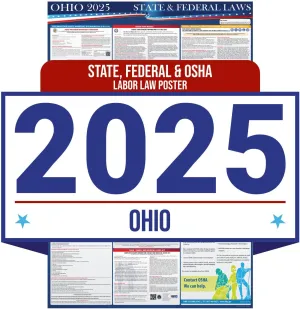 2025 Ohio State and Federal Labor Law Poster - OSHA Workplace Compliant - Mandatory Regulations Posting for Employees - All in One Required Compliance Posting 16" x 40" - Laminated