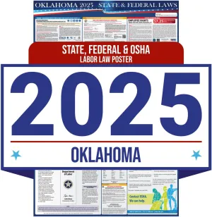 2025 Oklahoma State and Federal Labor Law Poster - OSHA Workplace Compliant - Mandatory Regulations Posting for Employees - All in One Required Compliance Posting 16" x 40" - Laminated (English)