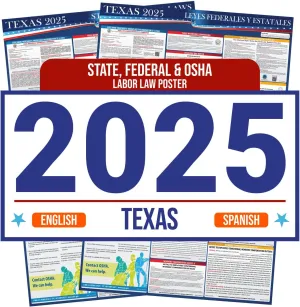 2025 Texas State and Federal Labor Law Poster - English Spanish Combo - OSHA Workplace Compliant - Mandatory Regulations Required Compliance Posting for Employees - 16" x 40" - Laminated (Combo)