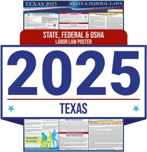 2025 Texas State and Federal Labor Law Poster - OSHA Workplace Compliant - Mandatory Regulations Posting for Employees - All in One Required Compliance Posting 16" x 40" - Laminated (English)