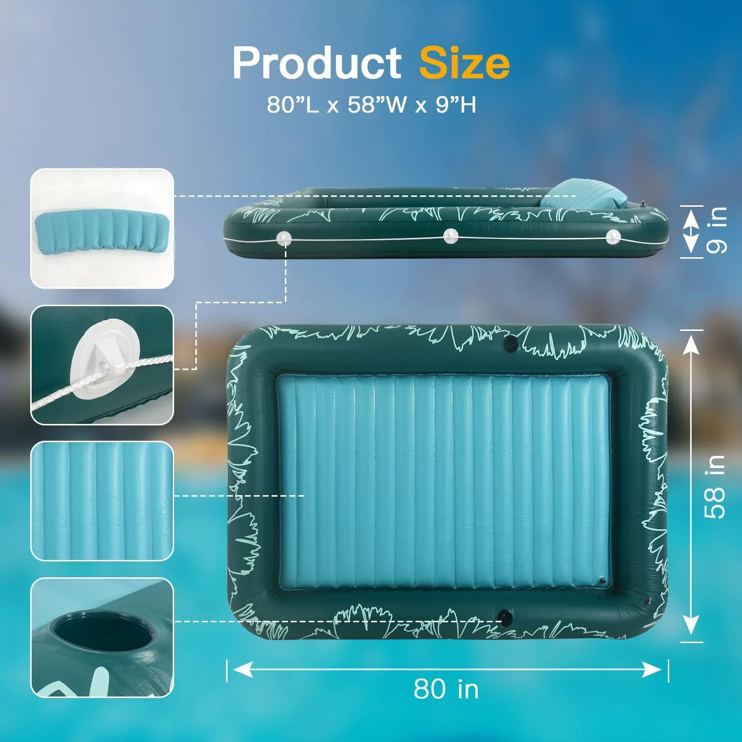 2025 Upgrade 73"*46" Inflatable Tanning Pool Lounger Float for Adults - Blow up Pool & Lake floaties Sunbathing Tub with Pillow and Drink Holders for Backyard Beach Summer Water Party