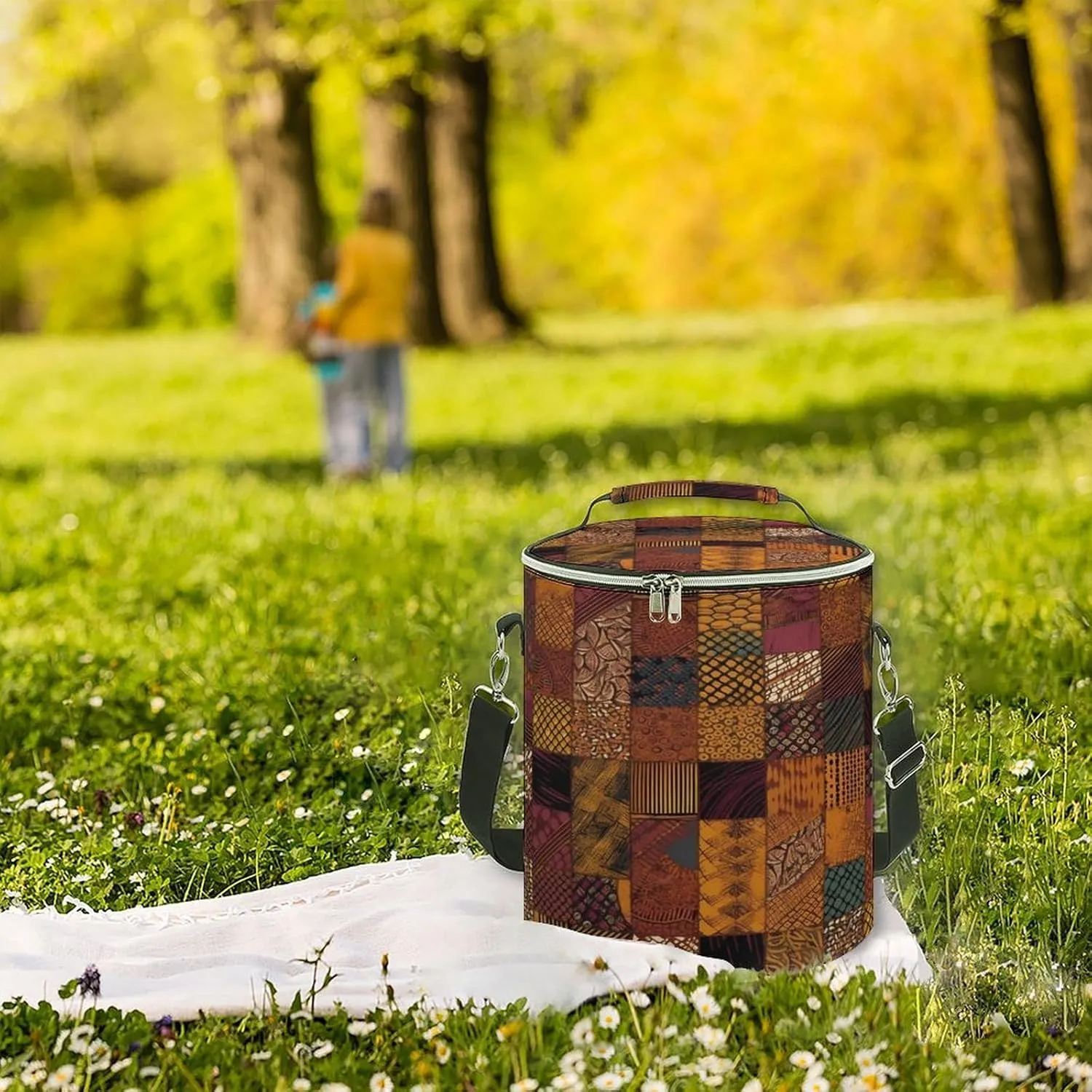 24 Cans Collapsible Soft Cooler Bag,African Style Patchwork Large Leakproof Camping Cooler,Portable Travel Cooler for Picnic, Camping, Beach, Trip