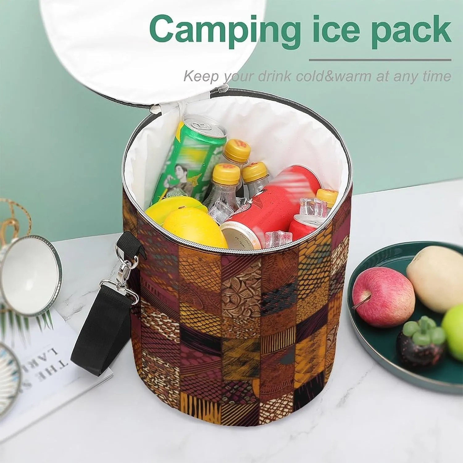 24 Cans Collapsible Soft Cooler Bag,African Style Patchwork Large Leakproof Camping Cooler,Portable Travel Cooler for Picnic, Camping, Beach, Trip