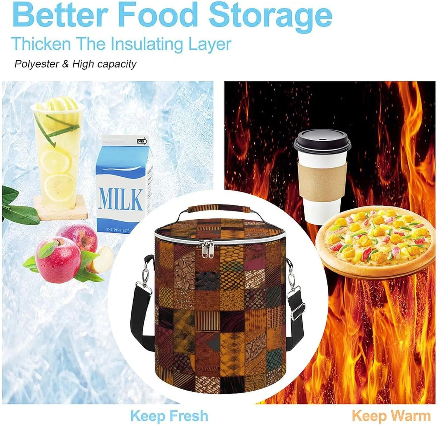 24 Cans Collapsible Soft Cooler Bag,African Style Patchwork Large Leakproof Camping Cooler,Portable Travel Cooler for Picnic, Camping, Beach, Trip