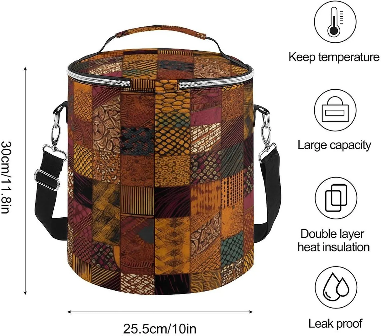 24 Cans Collapsible Soft Cooler Bag,African Style Patchwork Large Leakproof Camping Cooler,Portable Travel Cooler for Picnic, Camping, Beach, Trip