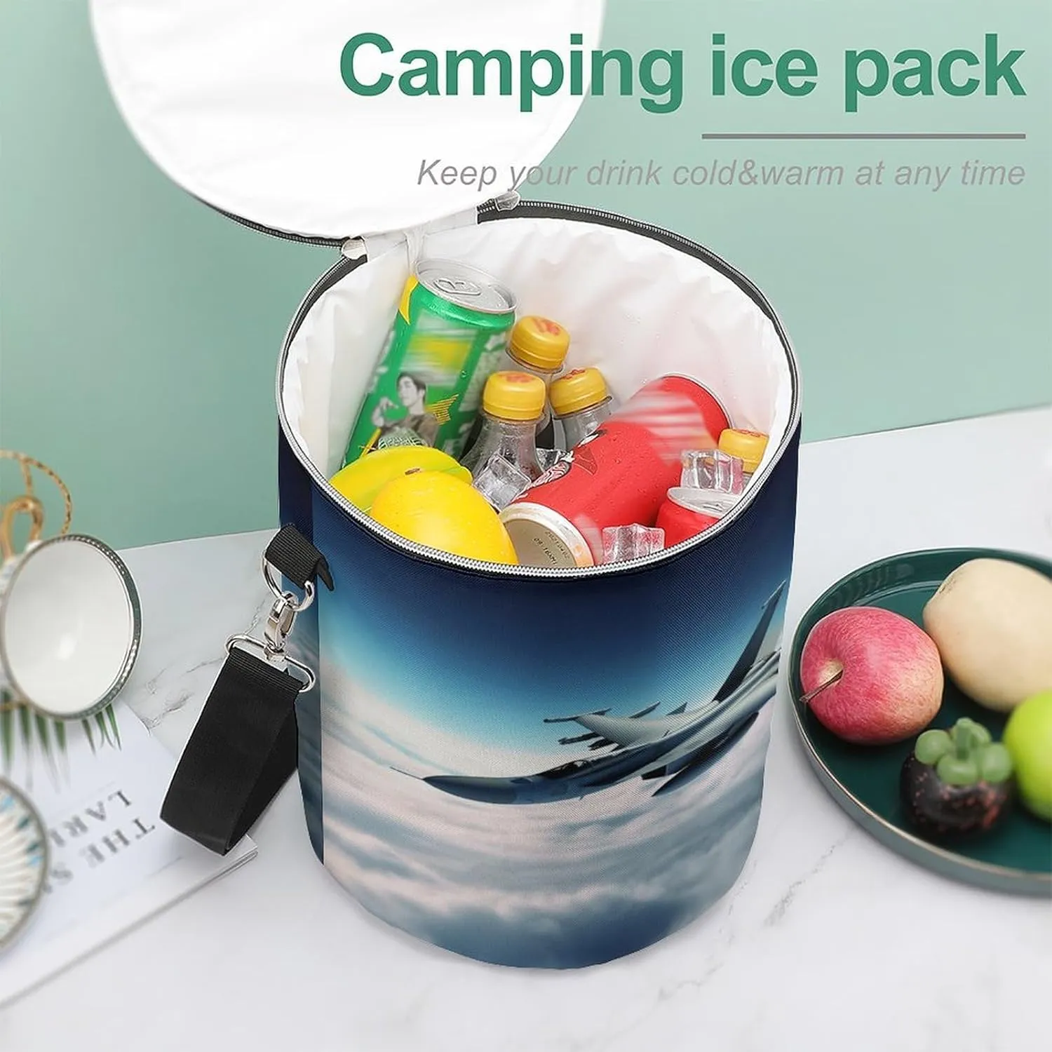 24 Cans Collapsible Soft Cooler Bag,Aircraft Fighter Jets Large Leakproof Camping Cooler,Portable Travel Cooler for Picnic, Camping, Beach, Trip