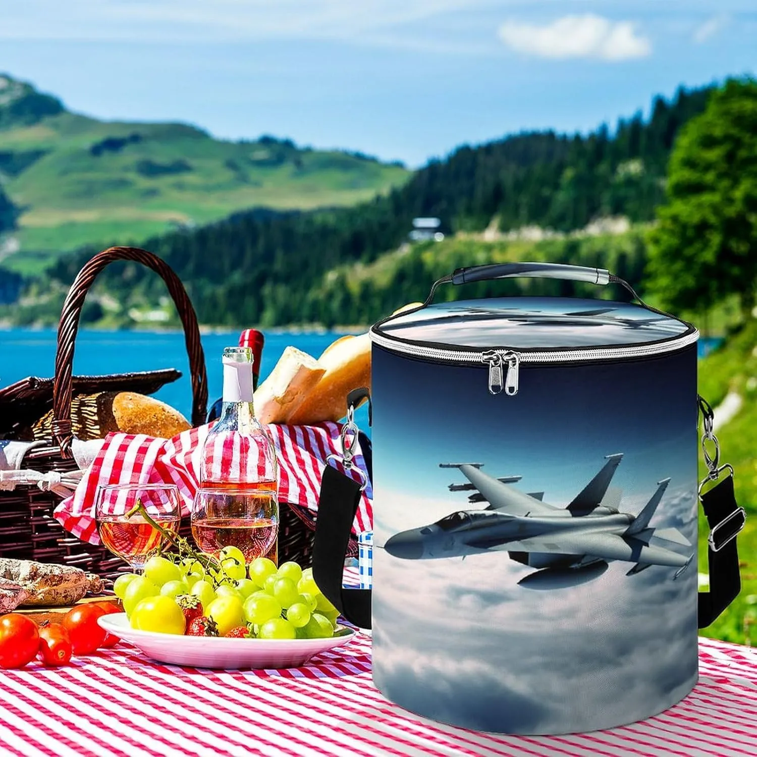 24 Cans Collapsible Soft Cooler Bag,Aircraft Fighter Jets Large Leakproof Camping Cooler,Portable Travel Cooler for Picnic, Camping, Beach, Trip