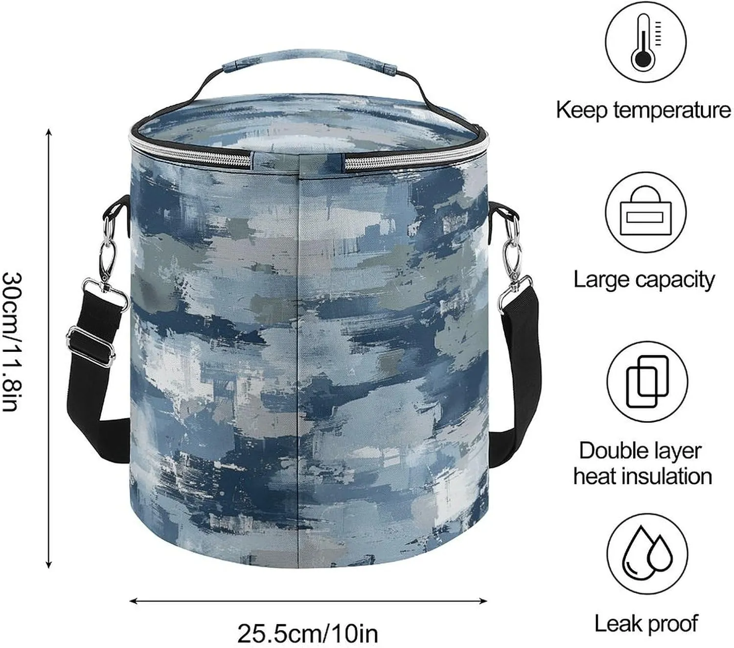 24 Cans Collapsible Soft Cooler Bag,Blue And Gray Pattern Large Leakproof Camping Cooler,Portable Travel Cooler for Picnic, Camping, Beach, Trip