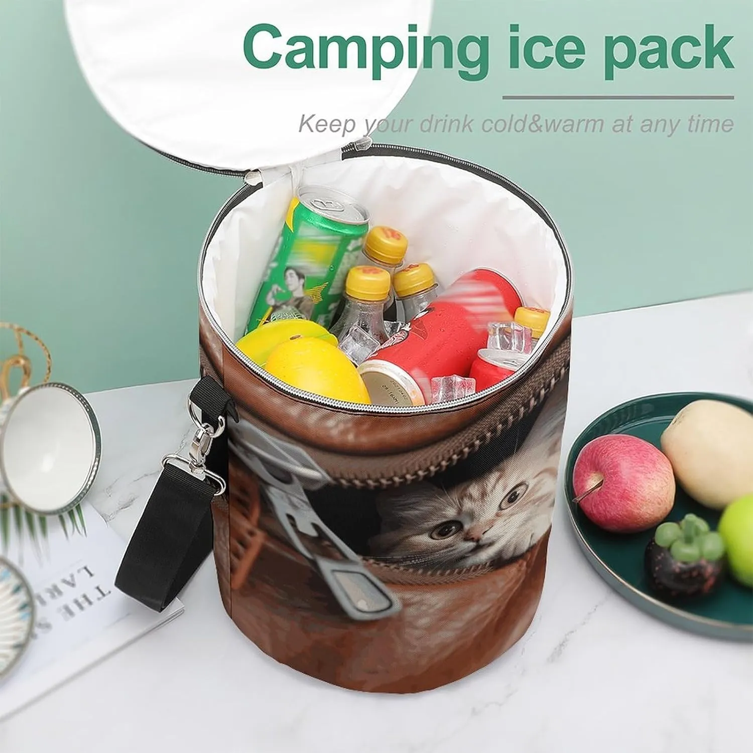24 Cans Collapsible Soft Cooler Bag,Cat Peeks Out Large Leakproof Camping Cooler,Portable Travel Cooler for Picnic, Camping, Beach, Trip