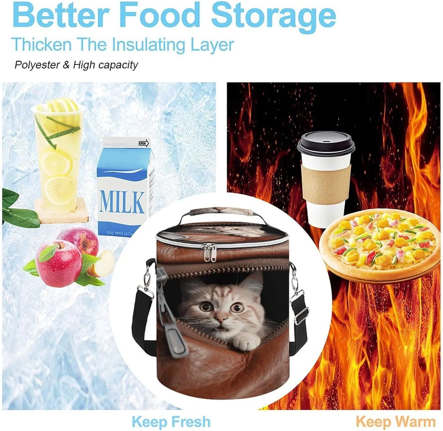 24 Cans Collapsible Soft Cooler Bag,Cat Peeks Out Large Leakproof Camping Cooler,Portable Travel Cooler for Picnic, Camping, Beach, Trip
