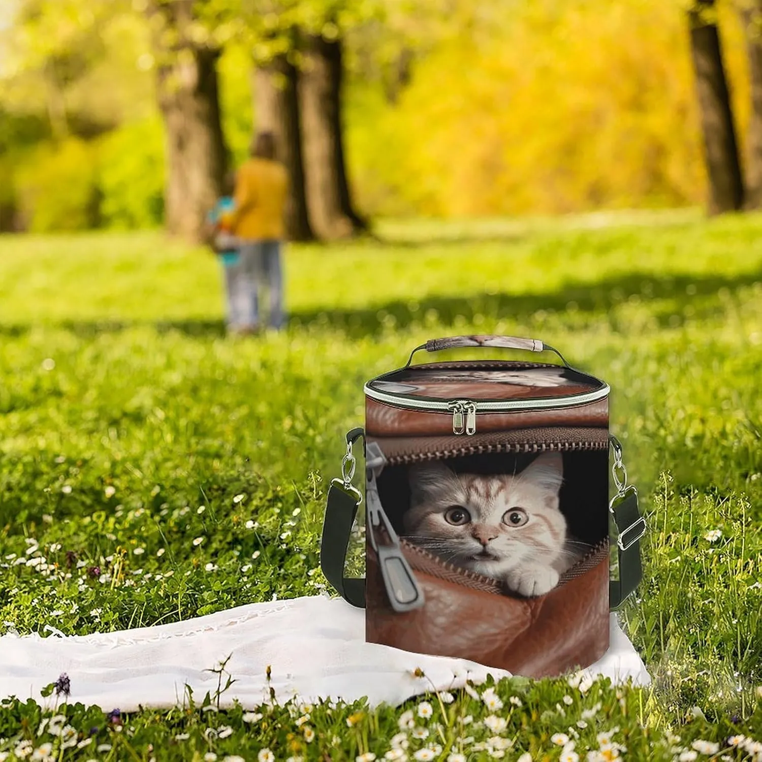 24 Cans Collapsible Soft Cooler Bag,Cat Peeks Out Large Leakproof Camping Cooler,Portable Travel Cooler for Picnic, Camping, Beach, Trip
