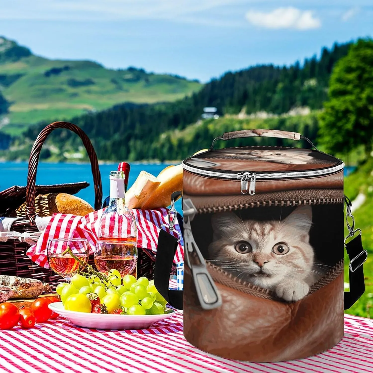 24 Cans Collapsible Soft Cooler Bag,Cat Peeks Out Large Leakproof Camping Cooler,Portable Travel Cooler for Picnic, Camping, Beach, Trip
